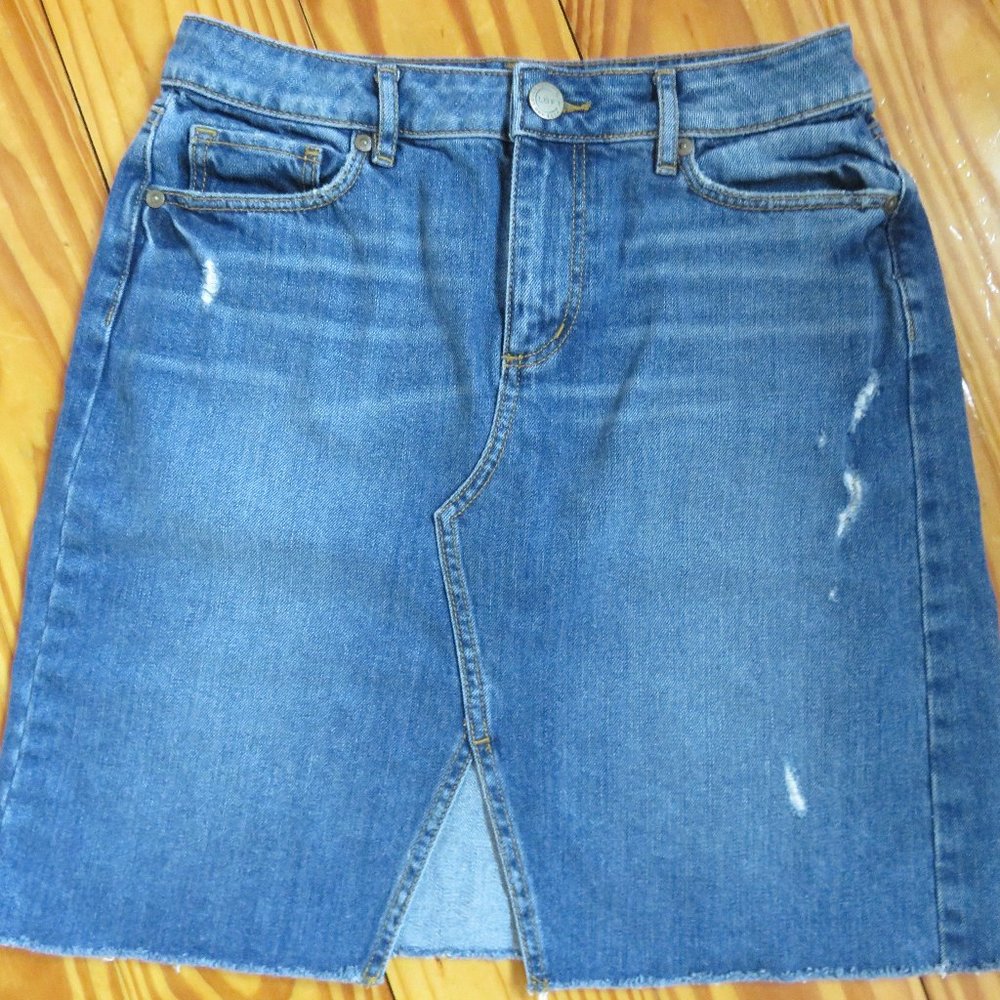 Loft Distressed Denim Jean Skirt Size 2